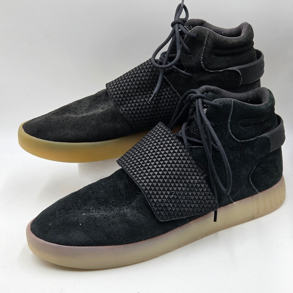 Adidas Tubular Invader Shoes Mens 12 Black Suede Strap Core Gum BB5038 - Picture 3 of 9